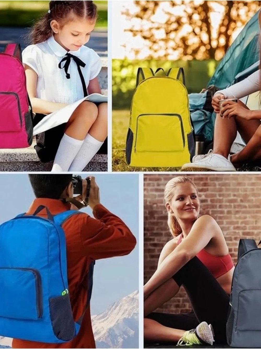 Foldable Lightweight  Nylon Backpack with Front Pocket. Choose your color